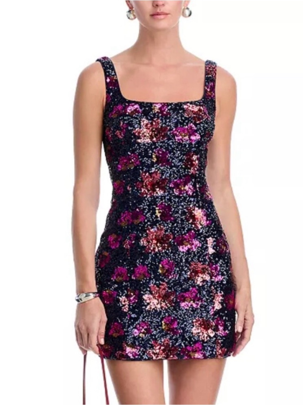 AQUA Floral Sequin Mini Dress Navy Multi Party Cocktail Hoco Wedding Size L